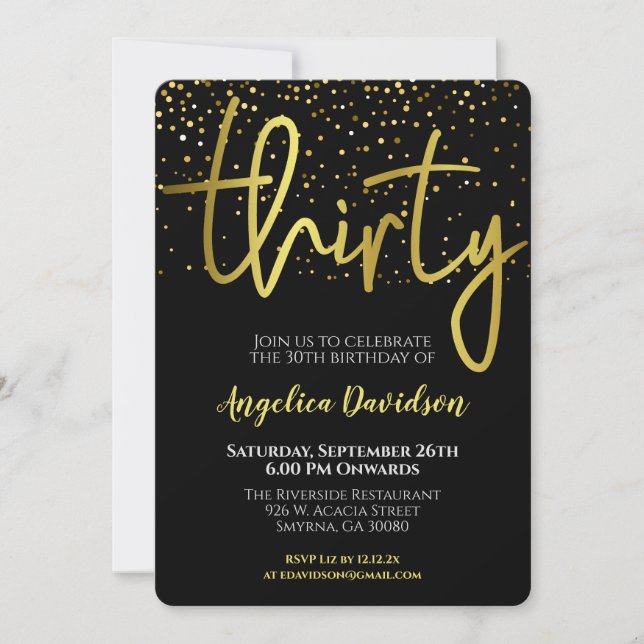 Modern 30th Birthday Black Gold Invitation (Front)