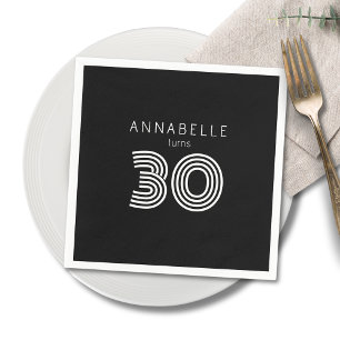 Modern 30th birthday black napkin