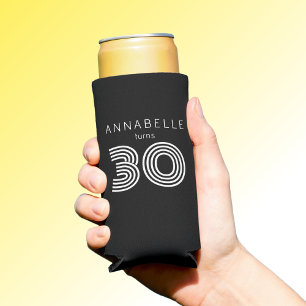 Modern 30th birthday black seltzer can cooler