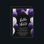 Modern 30th Birthday Black Silver Purple Balloons  Invitation<br><div class="desc">Modern black and purple with silver invitation Template is perfect for stylish birthday party. Elegant-minimalistic themed invite is full of fun and modern design elements,  elegant calligraphy and modern fonts. Birthdays are special days,  and this invite can help it make a memorable for friends.</div>