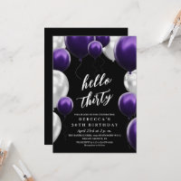 Modern 30th Birthday Black Silver Purple Balloons