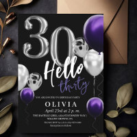 Modern 30th Birthday Black Silver Purple Balloons 