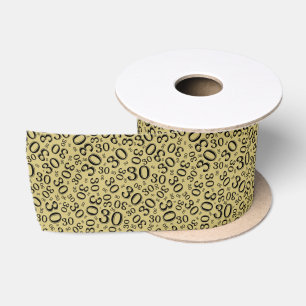 Modern 30th Birthday Number Pattern Black/Gold Satin Ribbon