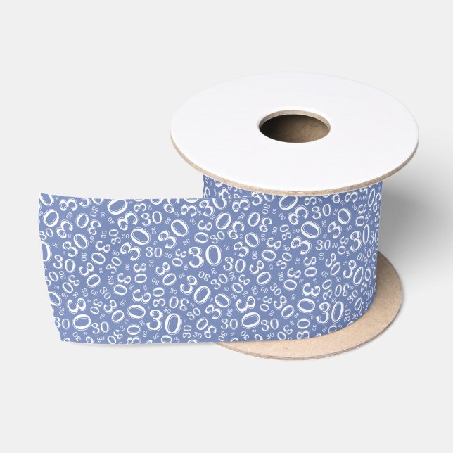 Modern 30th Birthday Number Pattern Blue/White  Satin Ribbon (Spool)