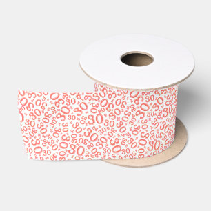 Modern 30th Birthday Number Pattern Coral/White Satin Ribbon