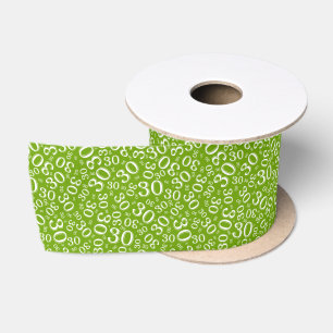 Modern 30th Birthday Number Pattern Green/White Satin Ribbon