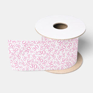 Modern 30th Birthday Number Pattern Pink/White Satin Ribbon