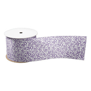 Modern 30th Birthday Number Pattern Purple/White  Satin Ribbon