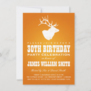 Modern 30th Birthday Party Deer Orange Invitation
