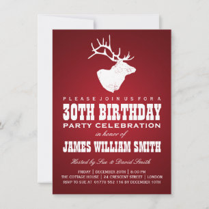 Modern 30th Birthday Party Deer Red Invitation
