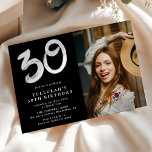 Modern 30th Birthday Party Photo Invitation<br><div class="desc">Trendy 30th Birthday Photo Invitation. Design features a photograph of your choice on a black background,  with a white text simple template that is easy to customise. The number thirty is a fun a brush stroke typography giving this invite a modern feel.</div>