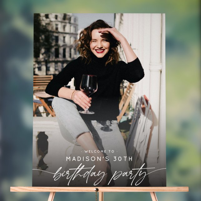 Modern 30th Birthday Party Photo Script Typography Acrylic Sign (Neutral)