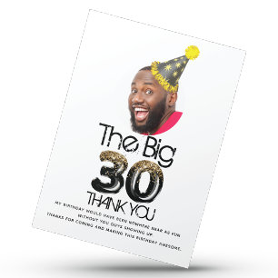Modern 30th Birthday Photo Black Gold Personalised Postcard