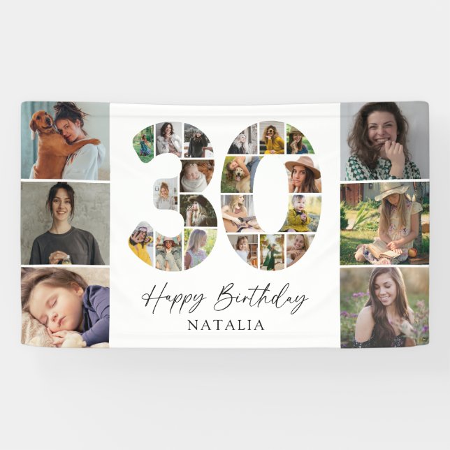 Modern 30th Birthday Photo Collage Banner (Horizontal)