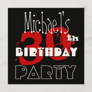 Modern 30th Birthday Red Black White Template