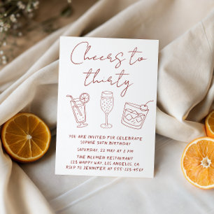 Modern 30th Cheers to Thirty Cocktail Birthday  Invitation