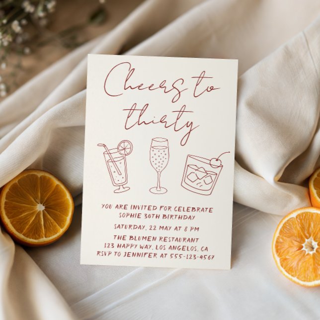 Modern 30th Cheers to Thirty Cocktail Birthday  Invitation (Creator Uploaded)
