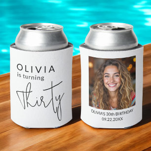 Modern 30th Thirty Photo Birthday Party Can Cooler