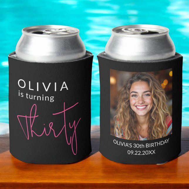 Modern 30th Thirty Photo Birthday Party Can Cooler (Creator Uploaded)