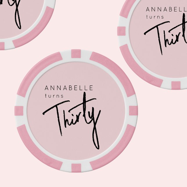 Modern 30th Thirty Thirtieth birthday party Poker Chips (Thirtieth birthday pink poker chip for girl's 30th birthday party celebrations. )