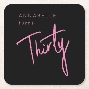 Modern 30th Thirty Thirtieth birthday party Square Paper Coaster