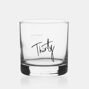 Modern 30th Thirty Thirtieth birthday party Whiskey Glass