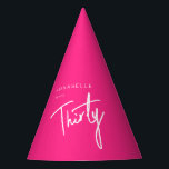 Modern 30th Thirty Thirtieth birthday pink Party Hat<br><div class="desc">Custom 30th birthday hot pink paper hats perfect for thirtieth birthday party celebrations.  Customise with your own name.  Colours can be edited in the design tool. Please use the message me button below for help with further customisation and special requests.  © Zoe Chapman Design</div>