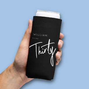 Modern 30th Thirty Thirtieth men's birthday black Seltzer Can Cooler