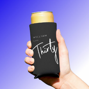 Modern 30th Thirty Thirtieth men's birthday black Seltzer Can Cooler