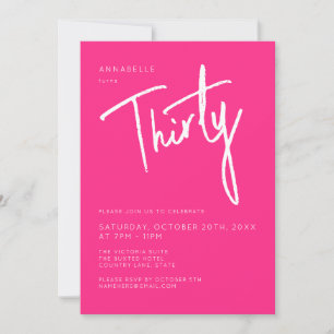 Modern 30th Thirty Thirtieth Pink birthday party Invitation