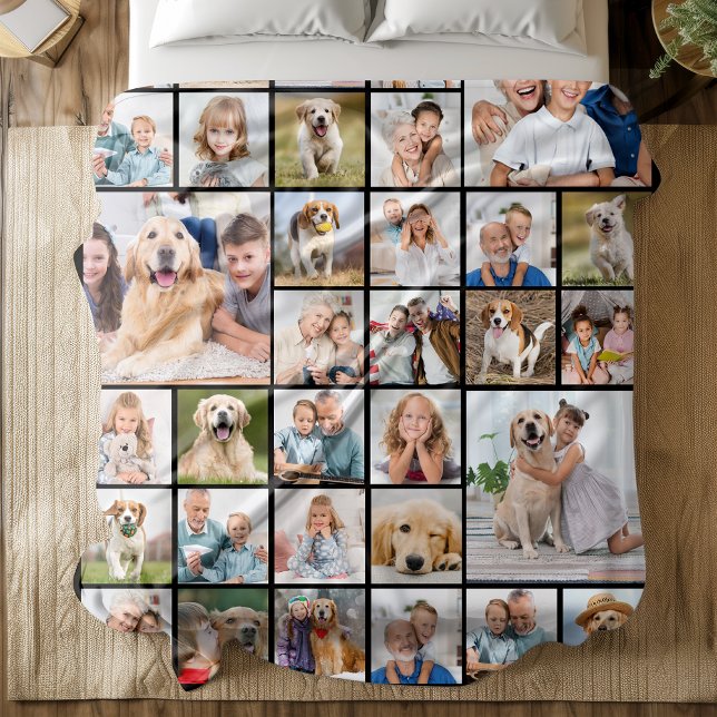 Modern 33 Photo Collage Personalised Family Fleece Blanket (Creator Uploaded)