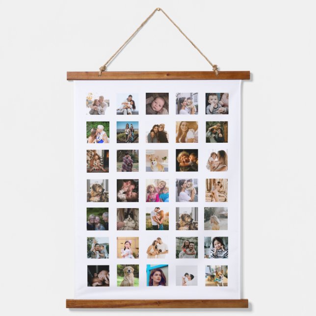 Modern 35 Photo Collage Wood Topped Wall Tapestry (Front)