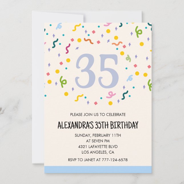 Modern 35th birthday invitations Confetti (Front)