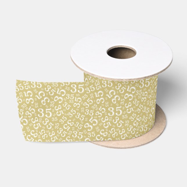 Modern 35th Birthday Number Pattern Black/Gold  Satin Ribbon (Spool)