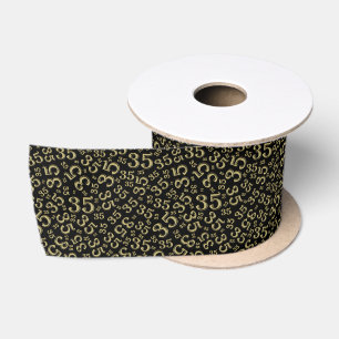 Modern 35th Birthday Number Pattern Black/Gold Satin Ribbon