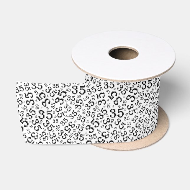 Modern 35th Birthday Number Pattern Black/White  Satin Ribbon (Spool)