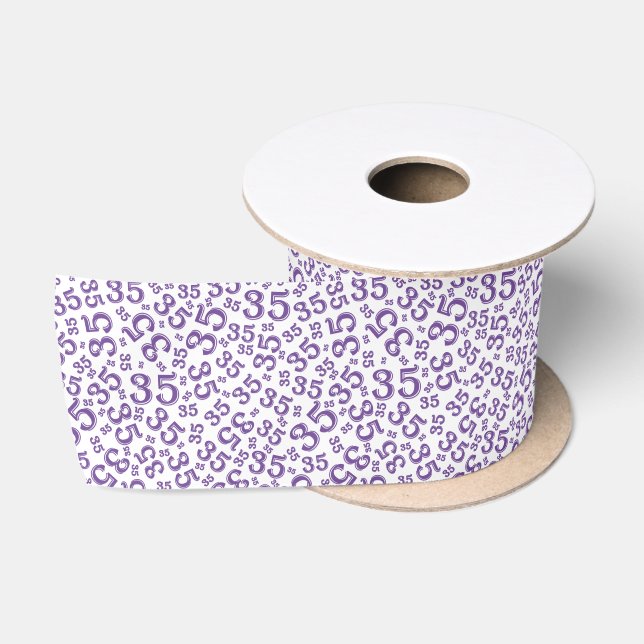 Modern 35th Birthday Number Pattern Purple/White  Satin Ribbon (Spool)