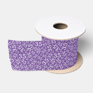 Modern 35th Birthday Number Pattern Purple/White Satin Ribbon