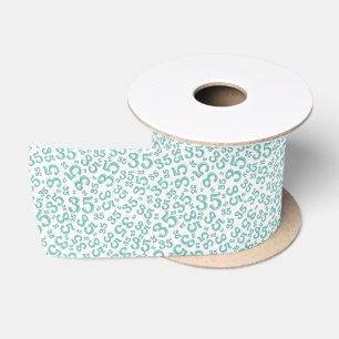 Modern 35th Birthday Number Pattern Teal/White Satin Ribbon