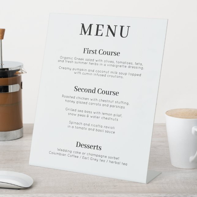 Modern 3 course  Wedding Menu  Pedestal Sign (In SItu)