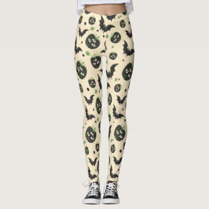 Modern 3-Eyed Pumpkin and Bats Halloween Leggings
