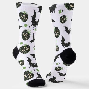 Modern 3 Eyed Pumpkin And Bats Pattern Halloween Socks