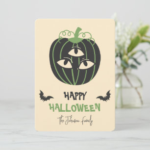 Modern 3-Eyed Pumpkin Happy Halloween Family Name Card