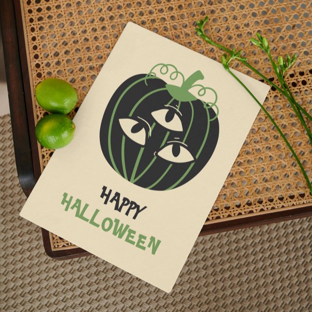 Modern 3-Eyed Pumpkin Happy Halloween Personalised Card (Creator Uploaded)