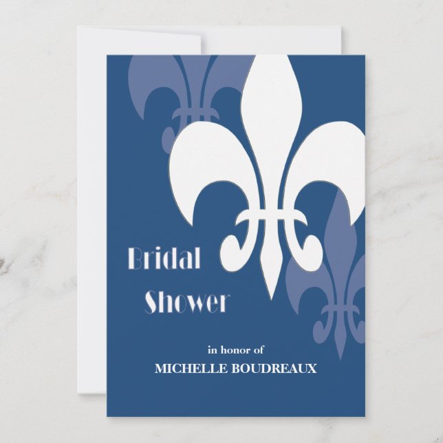 Modern 3 Fleur de Lis Bridal Shower (dark blue) Invitation (Front)