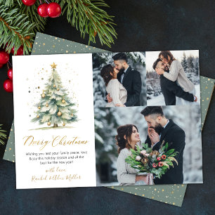 Modern 3 Multi Photo Christmas Tree  Holiday Card