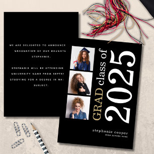 Modern 3 photo 2024 Black Graduation Announcement