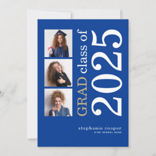 Modern 3 photo 2024 Blue Graduation Announcement