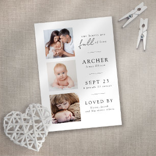 Modern 3 Photo Baby Birth Announcement