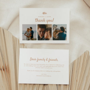 Modern 3-Photo Beige Floral Leaf Wedding Thank You Card